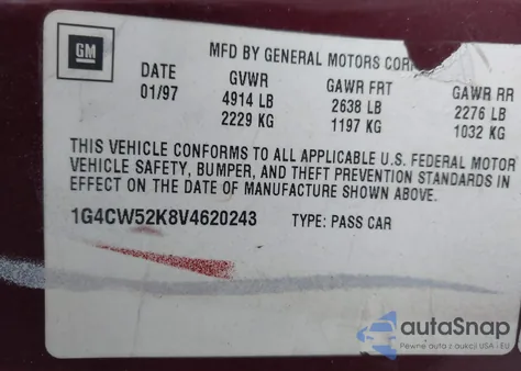 1997 Buick Park Avenue из США, поврежденный, VIN 1G4CW52K8V4620243